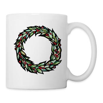 Smaragdgrüner Kranz mit roten Beeren - Tasse - Weiß - Rechts
