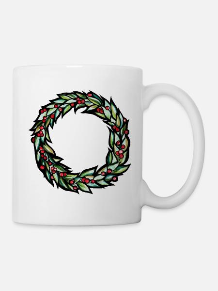 Smaragdgrüner Kranz mit roten Beeren - Tasse - Weiß