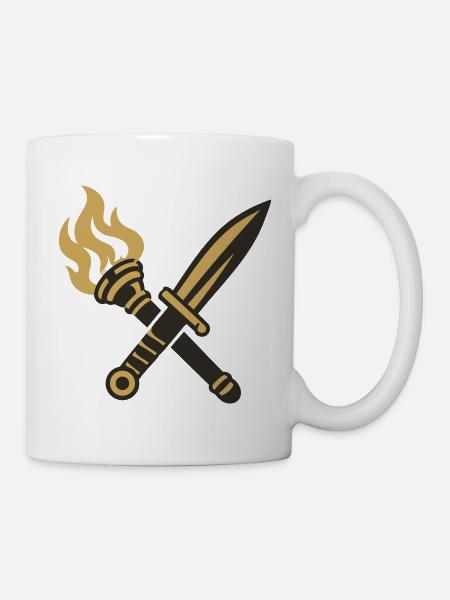 Schwert Fackel Wappen Logo - Tasse - Weiß