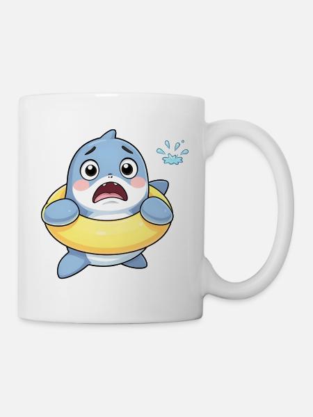 Schüchterner Hai im Schwimmring - Tasse - Weiß