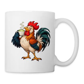  Hahn mit Matcha Latte – Lustiges Tiermotiv - Tasse - Weiß - Rechts