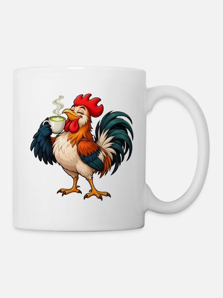 Hahn mit Matcha Latte – Lustiges Tiermotiv - Tasse - Weiß