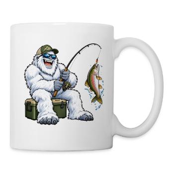 Fröhlicher Yeti beim Angeln – Lustiges Outdoor Mot - Tasse - Weiß - Rechts