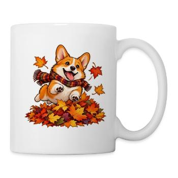 Herbstlicher Corgi-Laubhaufen - Tasse - Weiß - Rechts