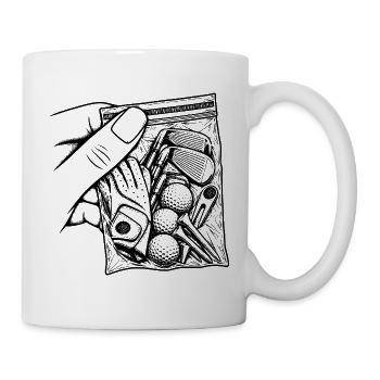 Suchtgolf – Sackschläger, Ballhandschuh und Abschlag - Tasse - Weiß - Rechts