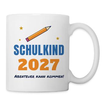 Schulkind 2027 – Einschulung Abenteuer kann kommen - Tasse - Weiß - Rechts