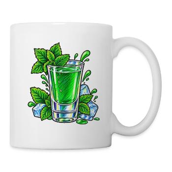 Pfefferminzlikör – Grüner Shot mit Eis und Minze - Tasse - Weiß - Rechts