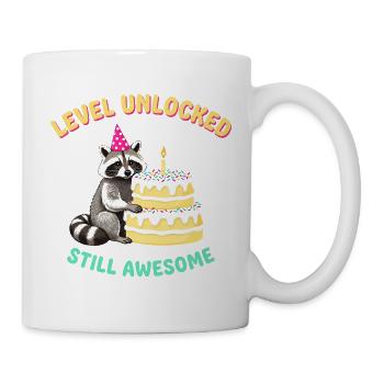 Level Freigeschaltet Waschbär am Kuchen - Tasse - Weiß - Rechts