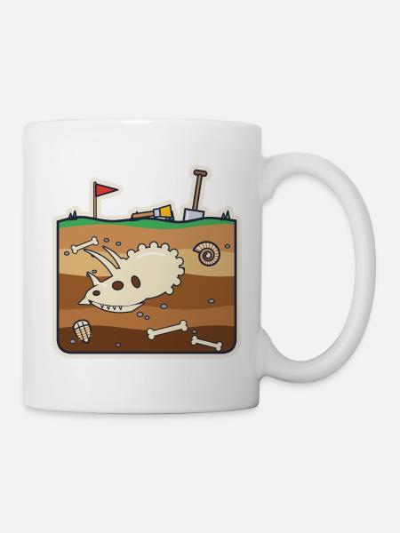 Dinosaurier-Ausgrabung mit gehörntem Schädel - Tasse - Weiß