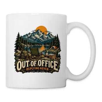 Out of Office – Camping statt Büro - Tasse - Weiß - Rechts