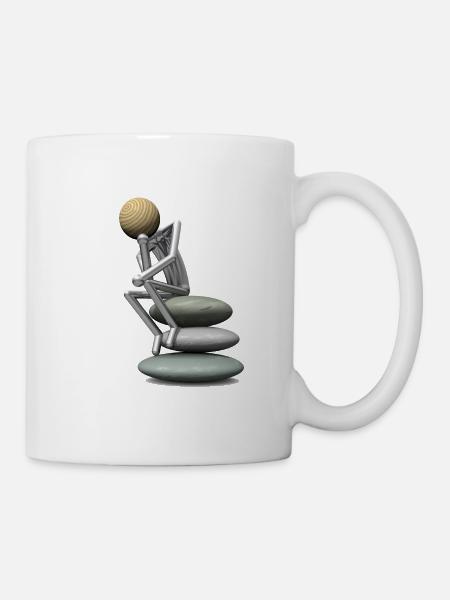 Holzkopf als Denker - Tasse - Weiß