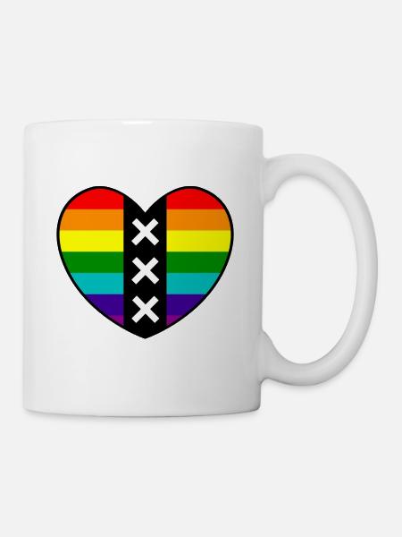 Herz Amsterdam in den Regenbogenfarben - Tasse - Weiß