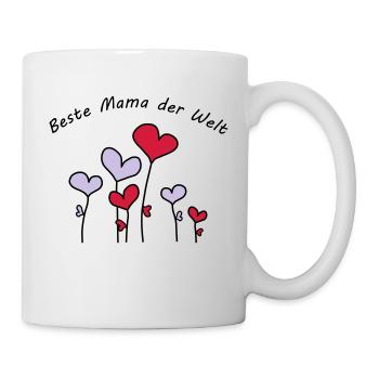 Beste Mama der Welt Herzblumen bunt Vektor - Tasse - Weiß - Rechts
