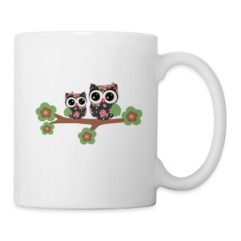 Eule Vintage Rosen - Tasse - Weiß - Rechts