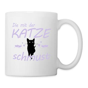 Die mit der Katze schmust Geschenk - Tasse - Weiß - Rechts