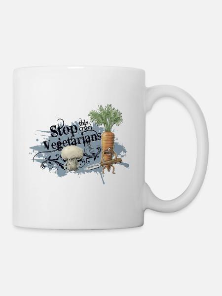 shirt motiv gemüse stop vegetarians blaugrau - Tasse - Weiß