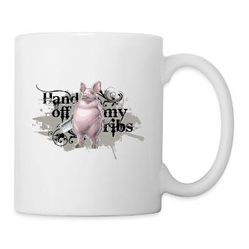 shirt motif pig butcher hands off my ribs gray - Mug - white - Right