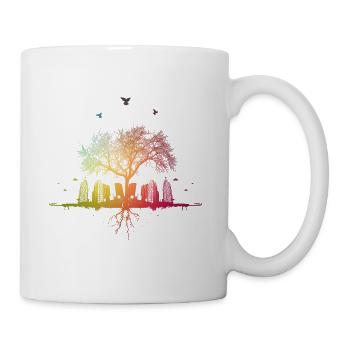 Bunte Natur Stadt Baum Hochhaus Vogel Wurzeln Haus - Tasse - Weiß - Rechts