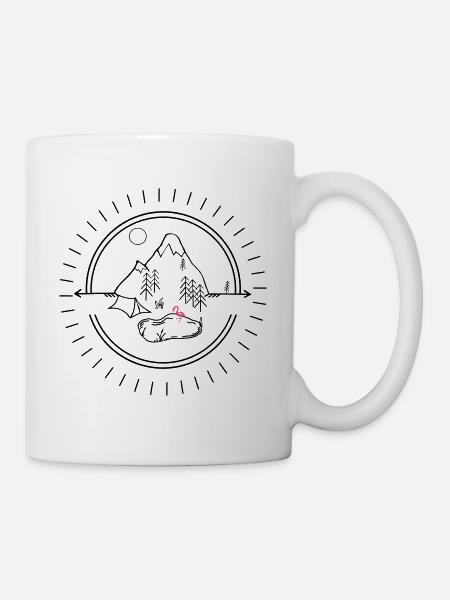 Simple camping with flamingo. Own color selection - Mug - white