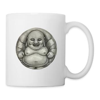 Buddha lachend - Geschenk - Yoga - Glück - Tasse - Weiß - Rechts