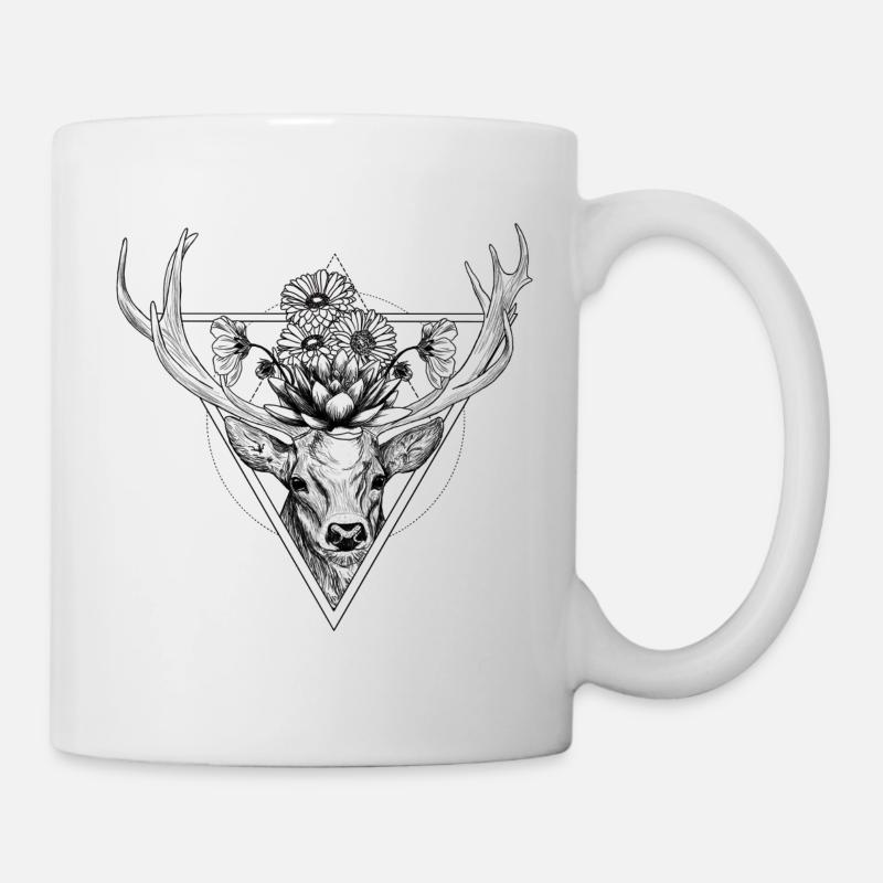 Blumenhirsch schwarz - Tasse - Weiß