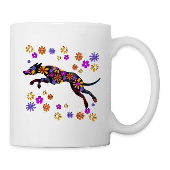 Windhund - Retro Glücklicher Hippiehund - Tasse - Weiß - Rechts