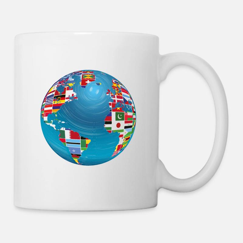 Carte du monde globe terrestre globe pays drapeaux continents - Mug blanc - blanc