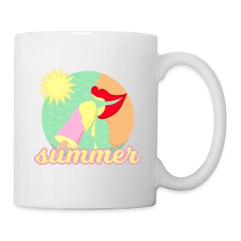 Summer, sun, ice cream - red lips eat an ice cream - Mug - white - Right
