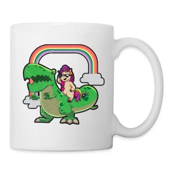 La licorne chevauche les dinosaures - Mug blanc - blanc - Droite