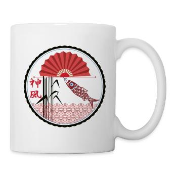 Japan emblem with fan, fish kite, reed - Mug - white - Right
