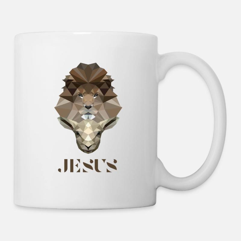 Der Löwe & Das Lamm - Jesus - Poly Design - Tasse - Weiß
