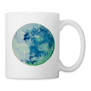 Lune bleue aquarelle peinte à la main - Mug blanc - blanc - Droite