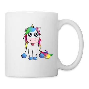 Regenbogen Einhorn Geschenkidee streckt Zunge raus - Tasse - Weiß - Rechts