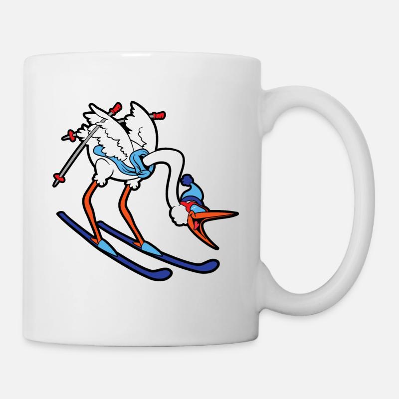 Cute Funny Cool Stork Skier Ski - Mug - white