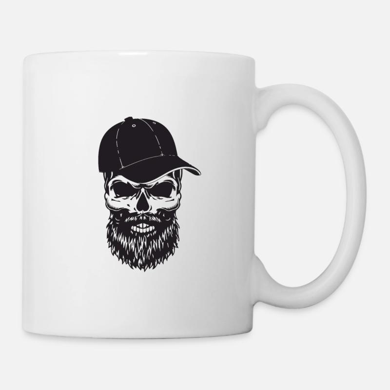 Totenkopf mit Bart und Mütze als Geschenk - Tasse - Weiß
