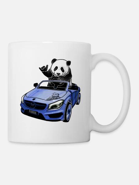 panda im auto geschenkidee - Tasse - Weiß