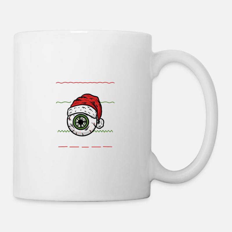 Weihnachten Horror Auge mit Weihnachtsmütze - Tasse - Weiß