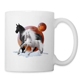 Pferdepaar Schwarz - Weiß - Tasse - Weiß - Rechts
