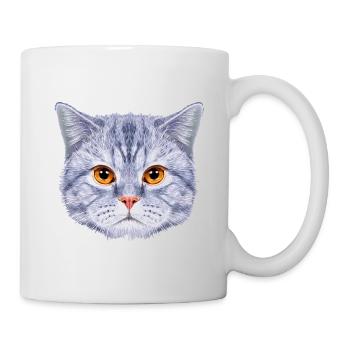 Katzenkopf Katzengesicht Blau - Tasse - Weiß - Rechts