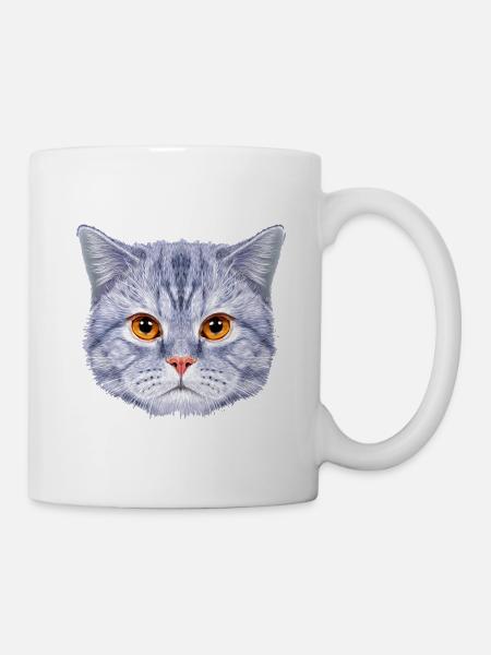 Cat Head Cat Face Blue - Mug - white