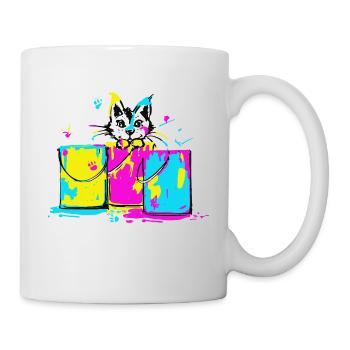 Katze in Farbe Topf - Tasse - Weiß - Rechts