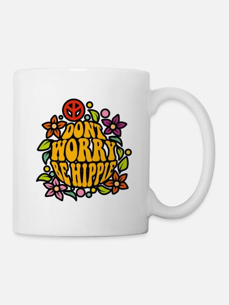 Be Hippie Ne vous inquiétez pas Fleurs Orange Cool Cadeau - Mug blanc - blanc