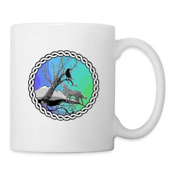 Fantasy Relationship Wolf and Raven Celtic circle - Mug - white - Right
