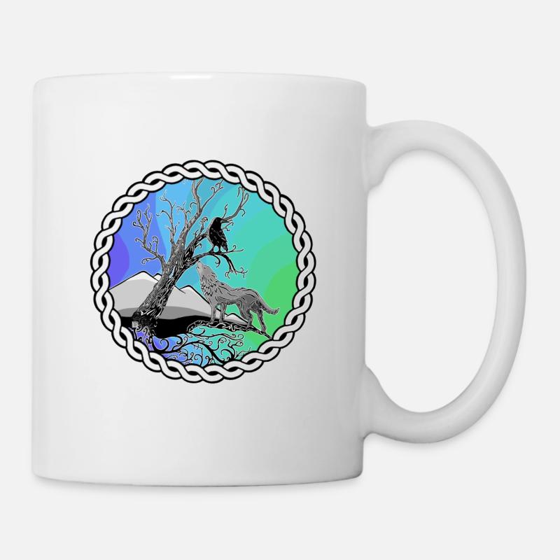 Relation Fantasy Wolf et Raven Cercle Celtique - Mug blanc - blanc