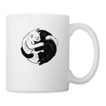 Zwei Katzen, Gleichgewicht,weiß, schwarz - Tasse - Weiß - Rechts