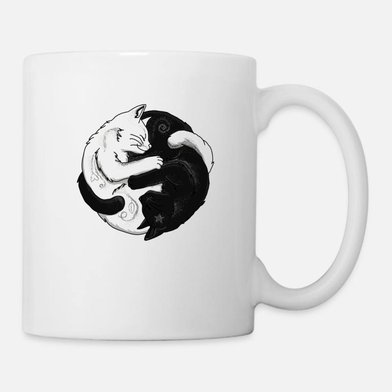 Zwei Katzen, Gleichgewicht,weiß, schwarz - Tasse - Weiß