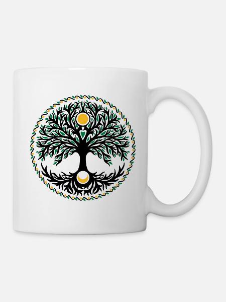 Baum des Leben, Sonne und Mond, Yggdrasil - Tasse - Weiß