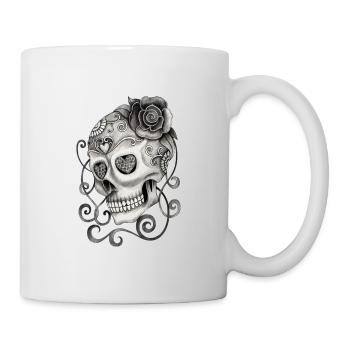 Tête de mort avec tatouage rose - Mug blanc - blanc - Droite
