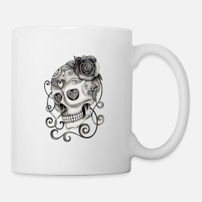 Tête de mort avec tatouage rose - Mug blanc - blanc