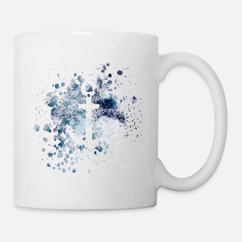 Maritimes Anker Muster im Grunge Style - Tasse - Weiß